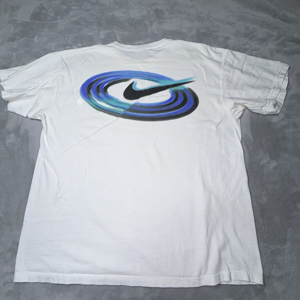 Vintage Nike Made USA Swoosh Tee XL White Y2K Graphic Back Hit Streetwear